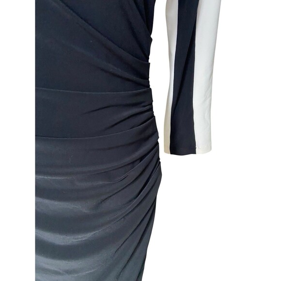 Lauren Ralph Lauen Colorblcok SheathDress Size 6 Petite Black Ruched Stretchy - Picture 3 of 11